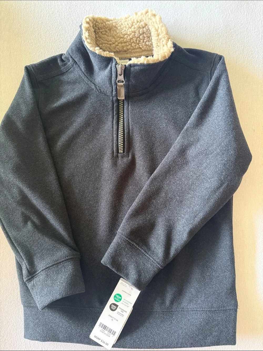 Carter's Charcoal Quarter-Zip Pullover with Cream Sherpa Collar